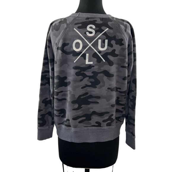 SOULCYCLE Gray Black Camo Cotton Crewneck Long Sleeve Pullover Sweatshirt Size S - Picture 1 of 9